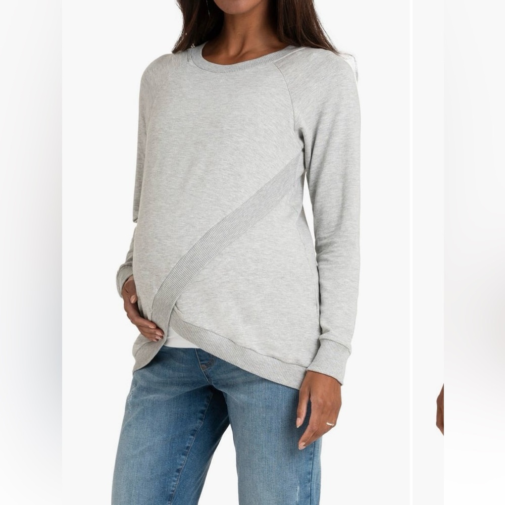 Seraphine Tulip Hem Crossover Maternity Nursing Sweatshirt, Gray Marl, Size S